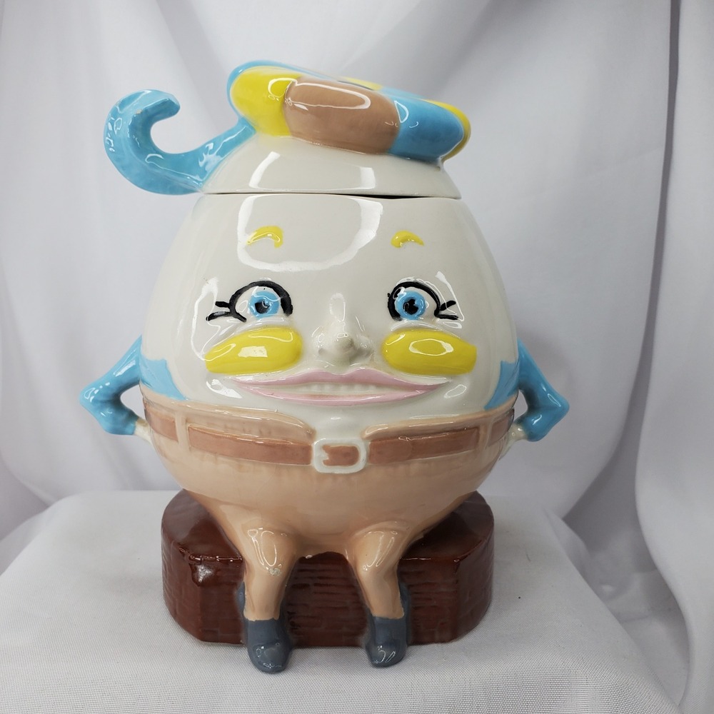 Vintage Humpty Dumpty Ceramic Cookie Jar Nursery Rhyme Collectible Kitchen Decor